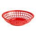 A red plastic Choice round fast food basket with a grid pattern.