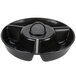 A black plastic round pan with a handle.