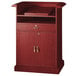 A Bon Chef mahogany podium with a door and a shelf.