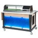 A blue and silver Bon Chef sushi cart with a blue light on the counter.