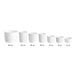A row of Choice white double poly-coated paper food cups.