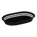 A black oval plastic fast food basket with a grid design.