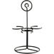 An Acopa black metal flight carrier stand with three round rings.