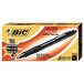 A box of 12 Bic Velocity black ink ballpoint pens with black barrels.