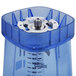 A blue plastic Waring blender jar with a metal lid.