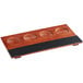 An Acopa walnut finish rectangular wooden board with three circles on it.