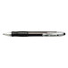 A close-up of a black and silver Bic Velocity pen.