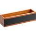 An Acopa walnut finish rectangular wooden flight crate with a black rectangular write-on surface.