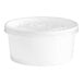 A white double poly-coated paper food cup with a vented plastic lid.
