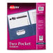 A package of 25 dark blue Avery two pocket folders with white labels.