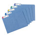 A package of Avery file folder labels in assorted colors on blue file folders.