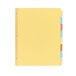 A yellow file folder with Avery Write-On multicolored tabs.