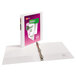 A white Avery Durable View Binder with a label on the cover and slant rings.