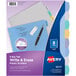 Avery Write-On White and Blue Tab Dividers with a pen and a piece of paper.