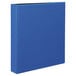 An Avery blue binder with black cover and 1 1/2" slant rings.