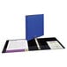 A close-up of a blue Avery Durable Binder with a clip on the front.