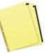 A yellow rectangular file folder with black leather tabs.