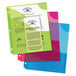 Three Avery Corner Lock assorted colored binder pockets with text in each.