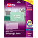 A package of Avery clear matte inkjet shipping labels with a close-up of the stack.