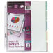 A package of Avery clear heavy weight tabbed sheet protectors with red and white packaging.