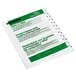 A printed document with a white and green Avery Table 'n Tabs file label.