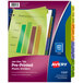 Avery® Pre-Printed 12-Tab Multi-Color Jan-Dec Plastic Dividers with purple and green tabs.
