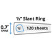 A diagram of the size of the slant rings on a black and white background.