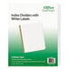 A package of Avery Office Essentials white index dividers with 5 white tabs.