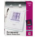 A white box of Avery clear economy weight sheet protectors with a blue and white label.