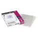 A box with a stack of clear plastic Avery sheet protectors.