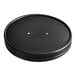 A black circular Choice vented lid for soup containers.