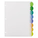 White folder dividers with colorful circles on them.