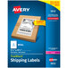 A box of white Avery shipping labels with a label on it.