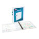 A white Avery Economy Showcase view binder with a cover over a piece of paper.