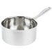 A close-up of a Vollrath stainless steel sauce pan with a handle.