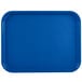 A blue Vollrath plastic fast food tray with a square pattern.