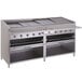 A Bakers Pride stainless steel floor model charbroiler.