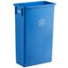 A Lavex blue rectangular recycle bin with a recycle symbol on it.