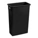 A black rectangular Lavex trash can with a lid.