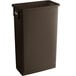 A brown plastic Lavex slim rectangular trash can.