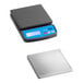 A black and silver AvaWeigh electronic portion scale on a counter.