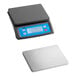 A grey rectangular AvaWeigh digital portion scale with a white circle in the middle.