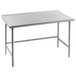 A silver Advance Tabco work table with a stainless steel rectangular top and legs.