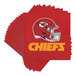 A stack of red napkins with the Kansas City Chiefs football team helmet logo on them.