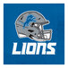 A blue napkin with a white Detroit Lions football helmet logo.