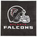 A black Creative Converting luncheon napkin with the Atlanta Falcons helmet logo in red and white.
