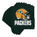 A stack of green Creative Converting Green Bay Packers luncheon napkins with a yellow football helmet and green and white text.