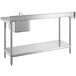 A Regency stainless steel work table with a sink on the right and a shelf above it.