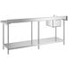 A stainless steel Regency work table with a sink on the left.