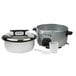 An Avantco stainless steel rice cooker with a plastic cup.